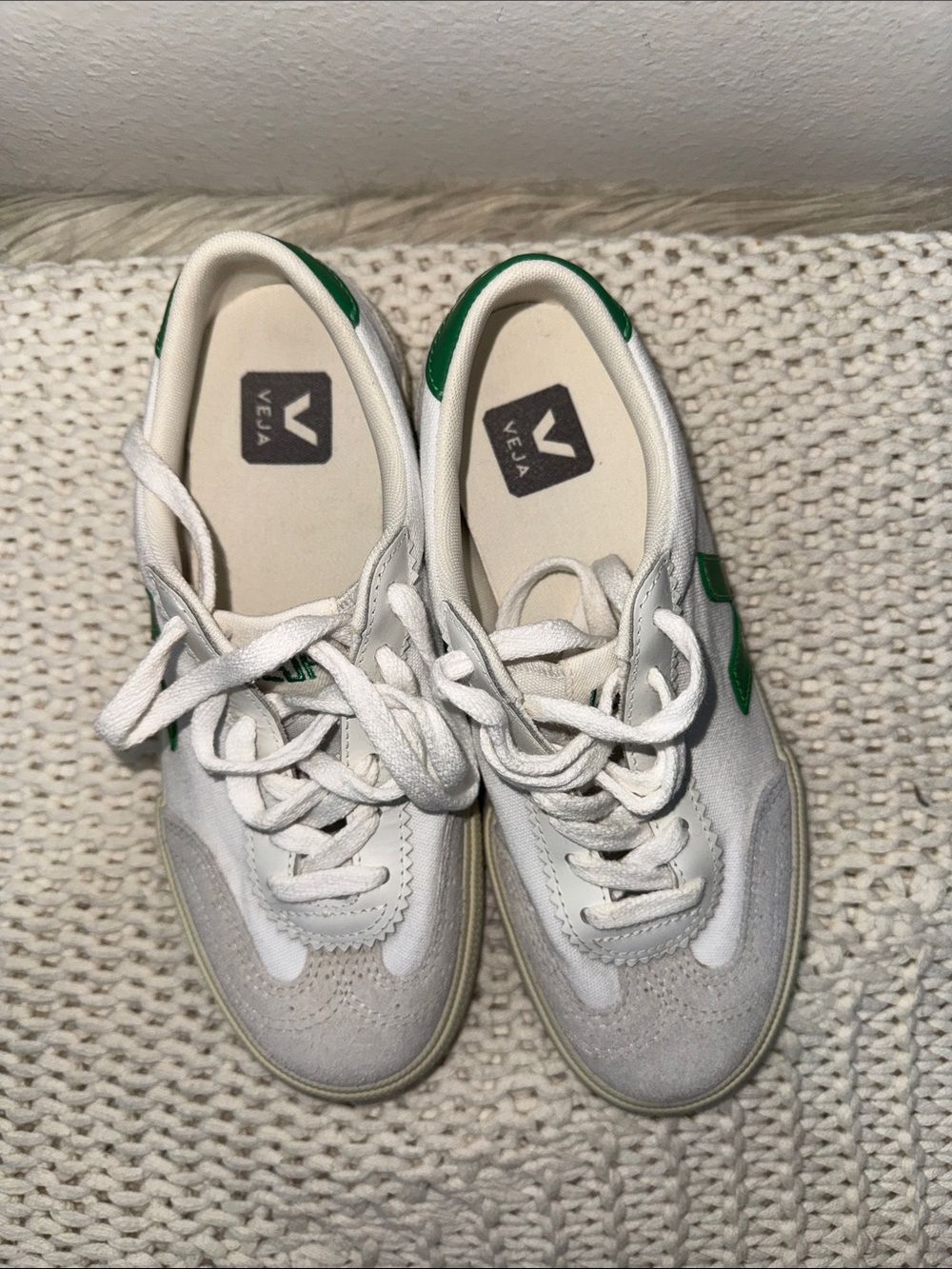 Veja Low-Top Sneakers in White and Green - Picture 3 of 6